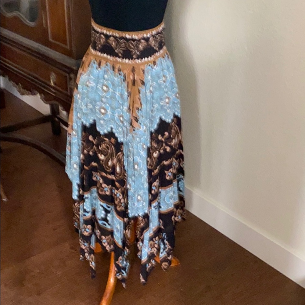 Free People Turquoise, Brown, Black Skirt. Size XS